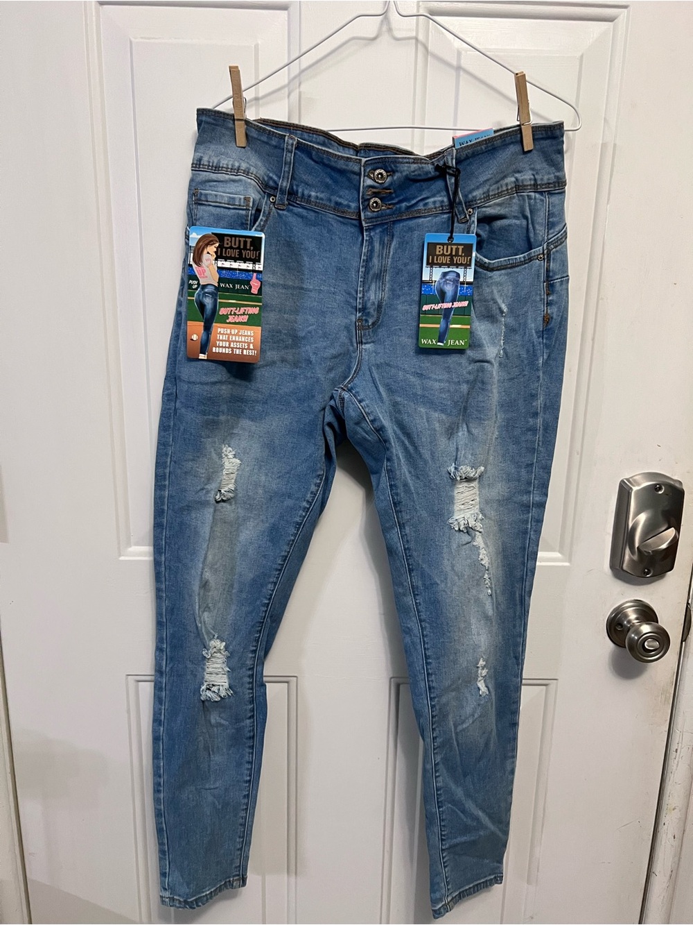 WAX JEAN Butt I Love You Push-Up Jeans 16 Light Wash Distressed Skinny NWT